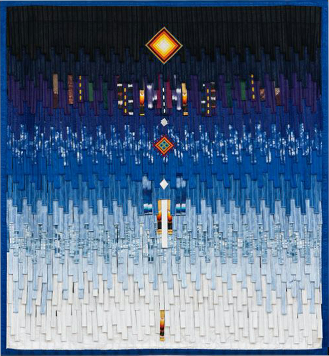 Abdoulaye Konaté, Composition bleue avec losanges - motif Tibet, 2023, textile (Bazin et Kente), 242 ×224 cm