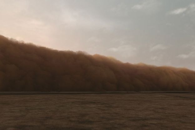 John Gerrard, Dust Storm (Dalhart, Texas), 2007. Projection Reatime 3D. Courtoisie de l’artiste