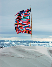 Lucy+Jorge Orta, Antarctic Village--No Borders, Metisse Flag, 2007, Installation on the Antarctic Peninsula, inkjet on polymide, eyelets, 39.5 x 59 inches. Photo : Thierry Bal