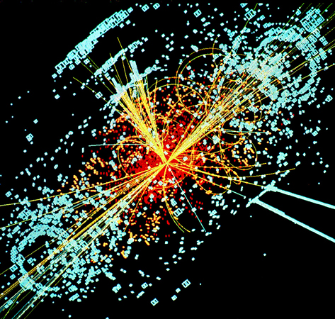 Lucas Taylor, Simulation for Higgs Boson particles produced by proton-proton collision inside the Large Hadron Collider at CERN, 1997. Digital simulation. Produced by CERN, licensed under the Creative Commons Attribution-Share Alike 3.0 Unported license.